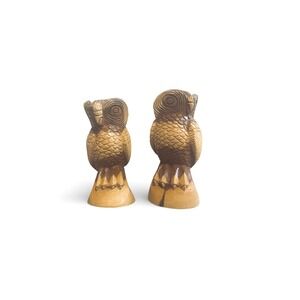 Vintage Nassau Owl Carvings Paul Higgs‎ 1986 Hand Carved Wooden Owls Set of 2